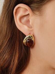 MOTF PREMIUM 18k Resin Niche Personalized Earrings - Gold - Brown - View 8