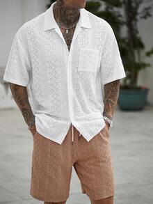 Manfinity CasualCool 男士夏季休闲衬衫短裤套装 - 彩色 - 查看 4