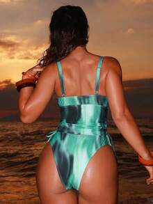 Swim SXY 夏季海灘度假性感豹紋女款背心比基尼上衣 - 薄荷綠 - 查看 2