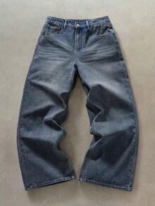 ROMWE MEN Jeans bordados estilo japonés para hombre - Azul - Ver 2