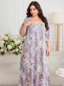 Al Najma Plus Size Women's Floral Print Casual Party Travel Arabian Dress - Multicolor - View 1