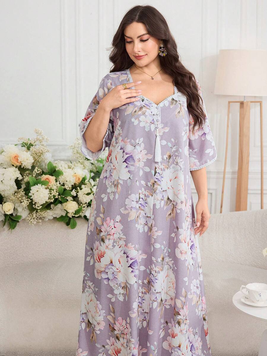 Al Najma Plus Size Women's Floral Print Casual Party Travel Arabian Dress - Multicolor - View 1