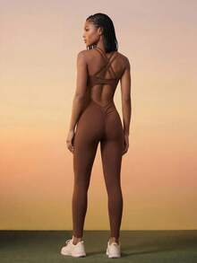CAJUNI Active Wear Printed Sports Brown Seamless Jumpsuit - Brown - View 2