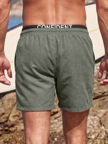 Surfspeed Men's Green Minimalist Pattern Drawstring Waist Vacation Beach Shorts Holiday / Vacation / Beach / Hawaii / Tropical / Swim /  Bathing - Army Green - View 2