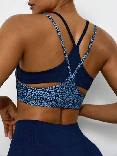 Levarali Plus Size Women's Low Impact Sports Bra, Sports Bra, Yoga Bra, Fitness Bra, Green Bra, Green Leopard Print Bra