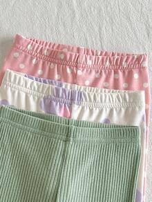 Cozy Pixies Baby Girl 6pcs Set Plant Floral Pattern Knit Soft Round Neck Short Sleeve Pullover Top Elastic Waist Long Pants - Green - View 6