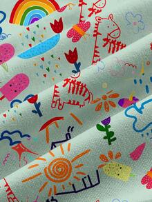 PopScrub Childhood Doodle Pattern Short Sleeve V-Neck Nurse Casual Minimalist Scrub Uniform Top - Multicolor - View 3