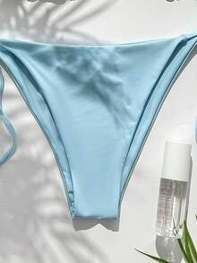 Swim Mod Women's Summer Halter Neck Triangle Cup Side Tie Sexy Dual Fabric Bikini Swimsuit For Beach Vacation - Baby Blue - View 5