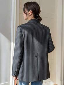DAZY 女款條紋翻領長袖商務休閒西裝外套 - 深灰色 - 查看 4