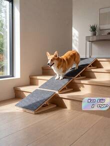 1 Piece Adjustable Solid Wood Dog Ramp Stair Wedge For Small And Senior Pets Foldable Indoor Pet Slope With Triangular Support Non Slip Carpet No Assembly Required Home Use Essential Must Have - Multicolor - View 1