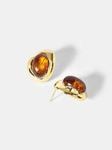 MOTF PREMIUM 18k Resin Niche Personalized Earrings - Gold - Brown - View 5