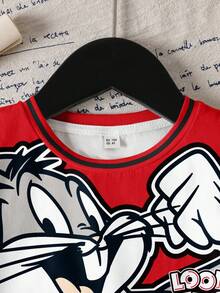 LOONEY TUNES X SHEIN 男婴字母卡通图案圆领短袖上衣 - 白色 - 查看 3