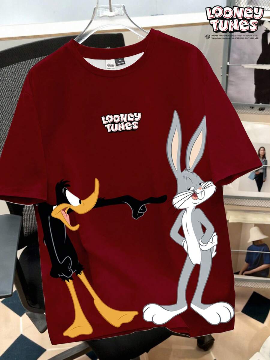 Looney Tunes X Manfinity Manfinity Joysei 男士休闲卡通印花短袖T恤,夏季 - 紅色 - 查看 1