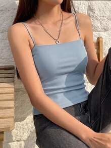 DAZY 女款露背休閒心形細肩帶上衣 - 藍色 - 查看 7