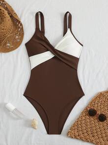 Swim Lushoire Striped Special Fabric Criss-Cross Chest One-Piece Swimsuit - Multicolor - View 6