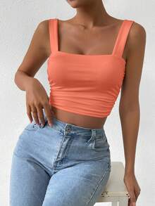 Allurite Ladies' Solid Color Slim-Fit Backless Casual Fashion Tank Top With Cinched Waist - Coral Pink - View 4