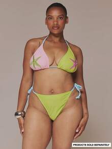 MUSERA Plus Size Embroidered Star Fish Contrast Bikini Top Only Spring Summer Easter Cute Holiday Vacation Swim Ibiza Beach - Multicolor - View 2
