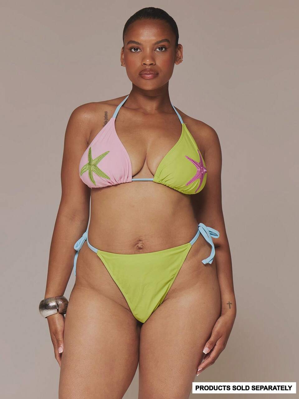 Top de bikini grande taille brodé étoile de mer contraste, Top seulement, printemps été Pâques, mignon, vacances, plage Ibiza