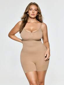 SHAPORA Plus Size Seamless Women's Jumpsuit,Slimming Abdominal Control Flat Tummy Fit Shaping Underwear,Beige,Summer,Wedding Guest - Apricot - View 5