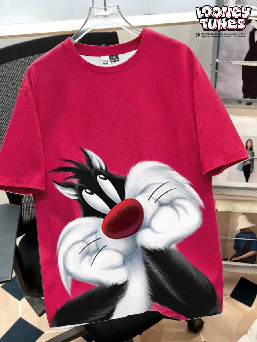 Looney Tunes X Manfinity Daypath Kaos Pria Kasual Berkerah Bulat Lengan Pendek dengan Motif Kartun - Hot Pink - View 1