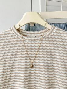 SHEIN 少女纹理圆领短袖休闲T恤，简约家居休闲服 - 彩色 - 查看 2