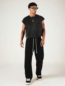 SUMWON Crop Fit Washed Sleeveless Tank Top With Back Graphic Print And Front Logo Detail - Black - View 3