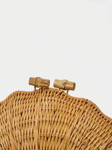 SHECARRY Bolso de mano tejido a mano de ratán con forma de concha para mujer, verano playa, clutch caqui, forma llamativa, ligero y versátil, adecuado para vacaciones, playa, estilo bohemio - Marrón - Ver 6