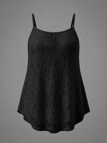 SHEIN EZwear 大尺碼女款提花休閒日常細肩帶背心上衣 2件組 - 黑色 - 查看 3