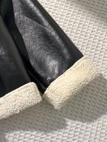 SHEIN Baby Girl Autumn/Winter Cute Versatile Colorblock Thermal Lined Faux Fur Jacket Coat - Black - View 5