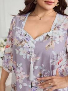 Al Najma Plus Size Women's Floral Print Casual Party Travel Arabian Dress - Multicolor - View 6