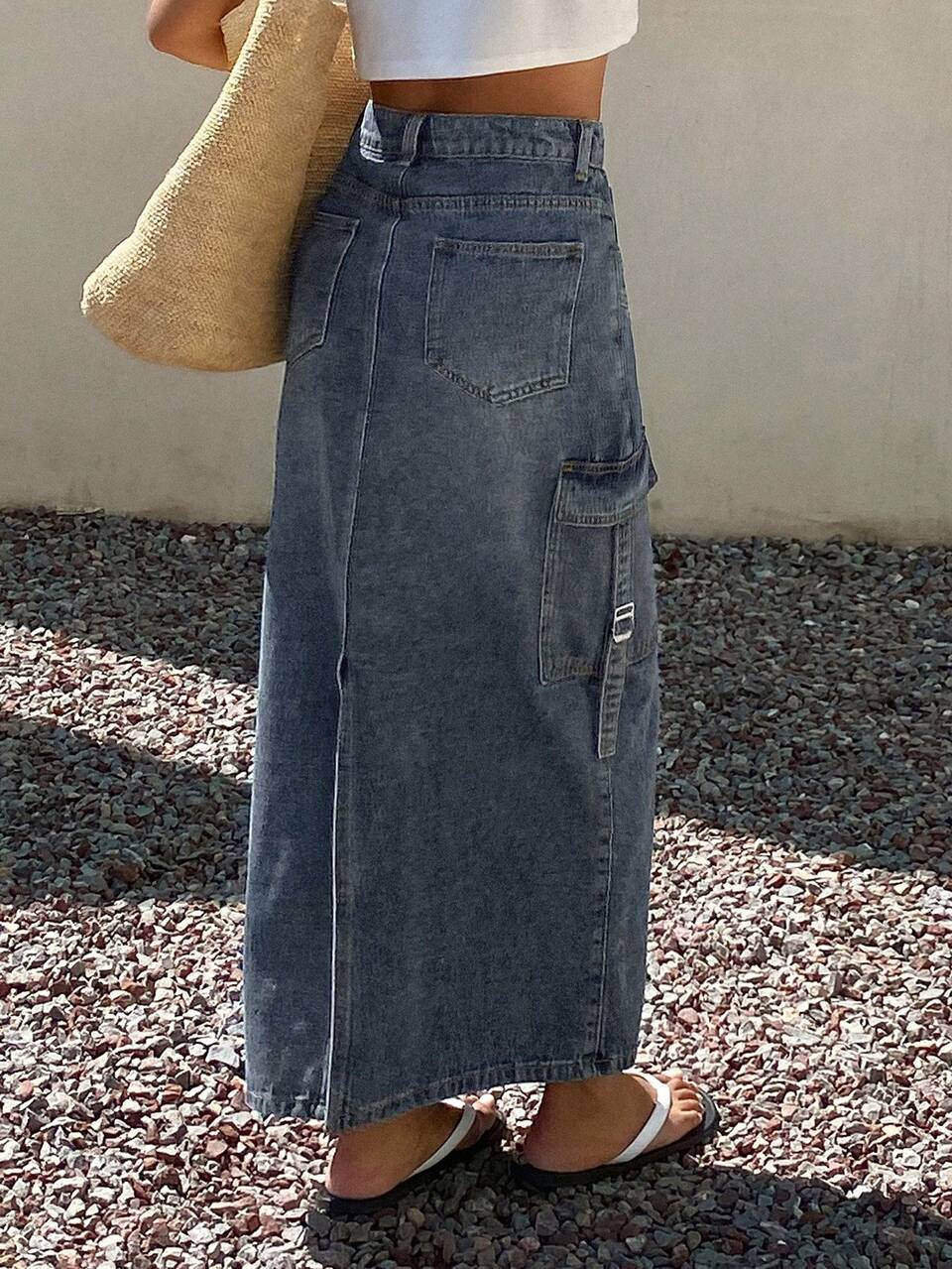 Women's Long Utility Denim Skirt