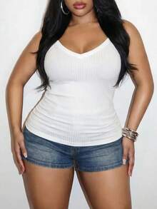 Slaydiva Plus Size Women Solid Color Pleated Slim Fit Versatile Casual Daily Top Bussines Lounge White Summer - White - View 3