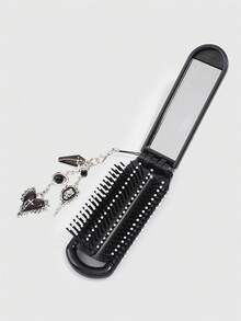 ROMWE Goth 1 Set Sisir Lipat dan Cermin Dekorasi Salib Gotik, Sisir Bantalan Udara untuk Kembali ke Sekolah, Perlengkapan Sikat Rambut dan Cermin Portabel DIY - Hitam dan Putih - View 3