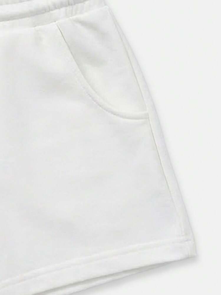 Conjunto de Top Cropped e Shorts Coordenado Branco Princesa Energia 24/7 Oversized para Meninas, Roupa Casual de Verão