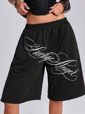 Pantaloni della tuta da donna di media lunghezza con stampa di slogan calligrafico, stile punk street Y2K Hot Girl, primavera/estate