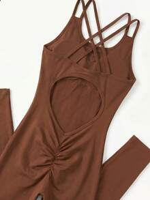 CAJUNI Active Wear Printed Sports Brown Seamless Jumpsuit - Brown - View 5