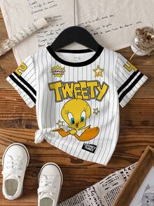 LOONEY TUNES X SHEIN 女童卡通印花短袖T恤，全印花 - 白色 - 查看 3