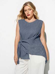 Maija Plus Size Women's Lace-Up Wrap Sleeveless Top - Blue - View 4