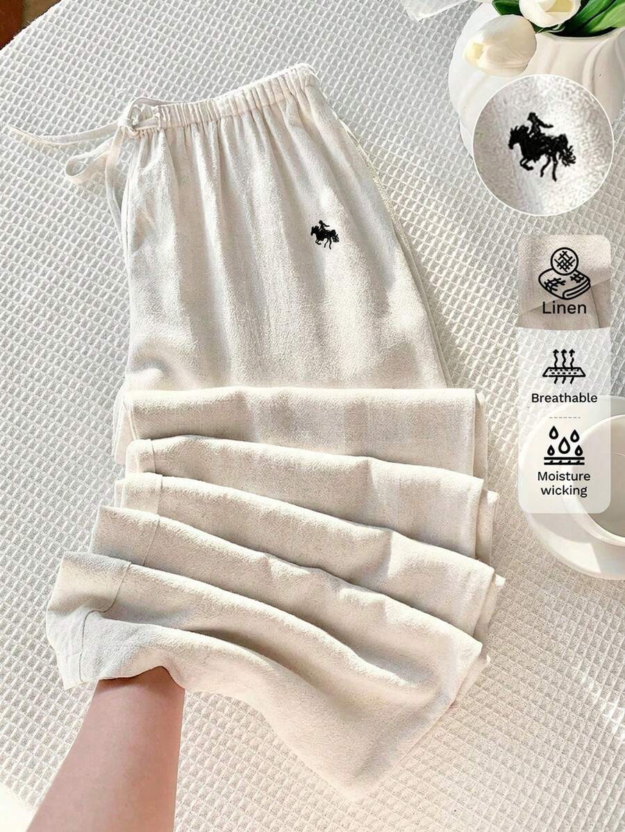 SHEIN 少女白色和米色阔腿梭织裤 - 白色 - 查看 1