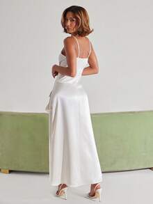 NYA SZN Dress Maxi Length Satin Cargo Pocket Brunch Going Out Sexy Office Siren White Outfits For Women - Silver - View 4