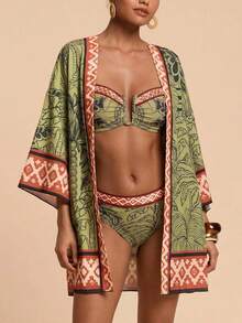 Travachic Women's Tropical Print Swimwear Set Summer Beach Outfit Vacation Bikini Bathing Suits - Multicolor - View 7