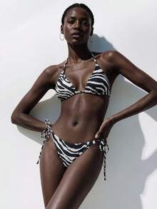 SHEIN Women's Zebra Print Swimwear Set For Summer Beach Vacation - Multicolor - View 6
