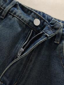 ROMWE MEN Jeans bordados estilo japonés para hombre - Azul - Ver 3