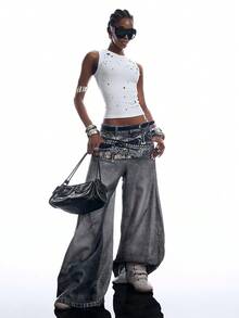 LYSMO Damlinne med rund hals, urholkad design, mode i streetstyle - Vitt - Visa 6