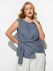 Maija Plus Size Women's Lace-Up Wrap Sleeveless Top - Blue - View 5