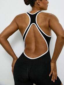 Levarali Plus Size Women's Backless Jumpsuit, Suitable For Daily Fitness And Sports, Yoga Jumpsuit, Summer Sportswear - Black - View 2