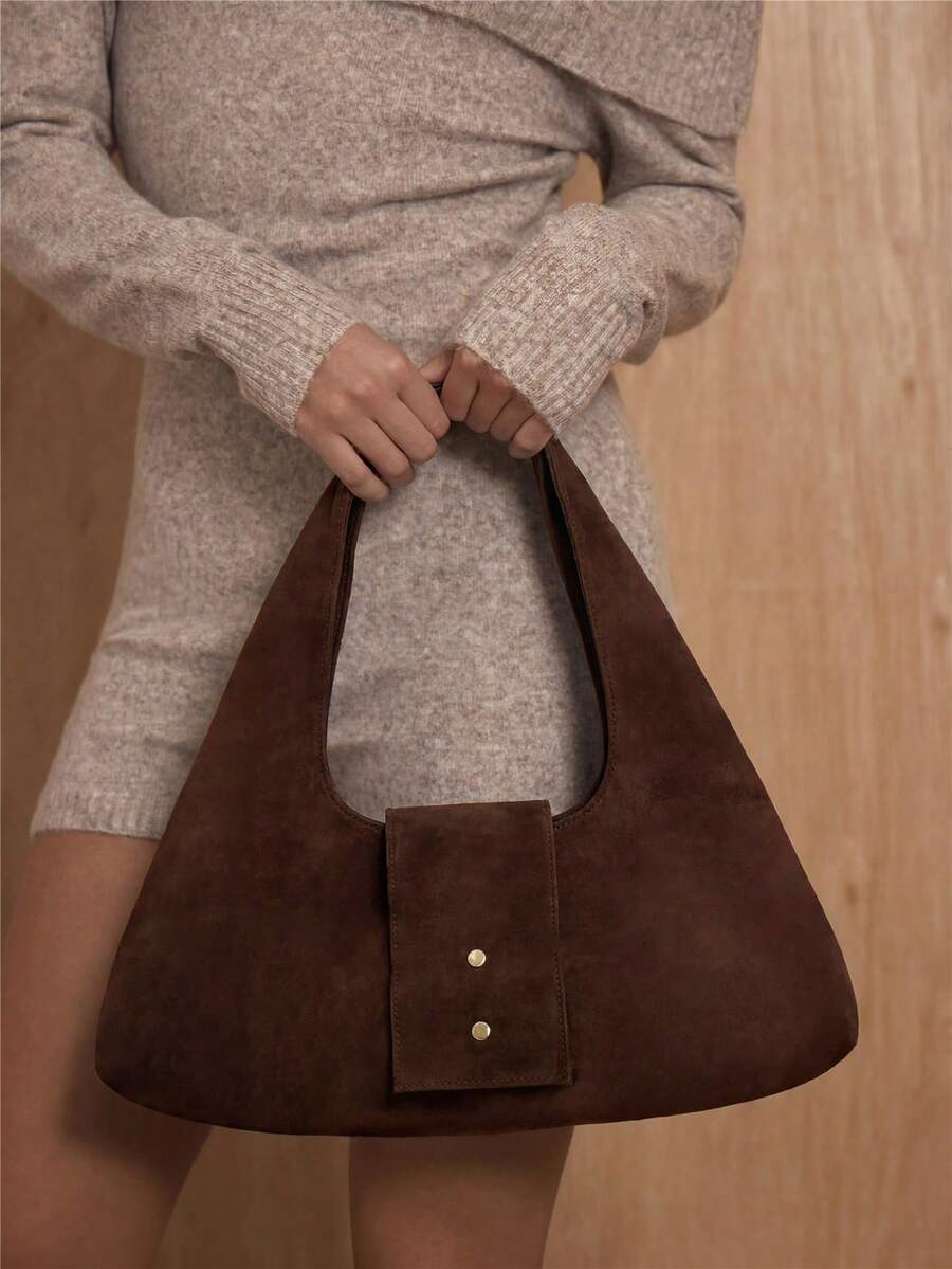 MUSERA 女士单肩包不对称翻盖铆钉肩带手提包可爱日常配饰外出 - 咖啡 - 查看 1