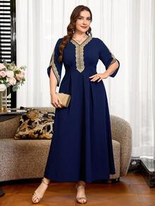 Reflora Vestido Elegante de Fiesta con Parches de Encaje Talla Grande - Azul - Ver 8