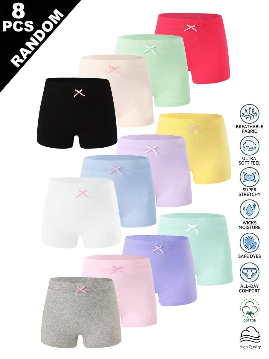 Bragas tipo hipster de color macaron sólido para niñas, surtido aleatorio de 8 piezas - Multicolor - Ver 1