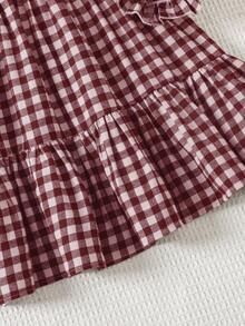 Emery Rose Kids Emery Rose Kids Tween女孩/雙胞胎姊妹套裝－格紋寬鬆可愛復古休閒法式燈芯絨洋裝，長袖設計，適合秋季 - 紅白色 - 查看 5